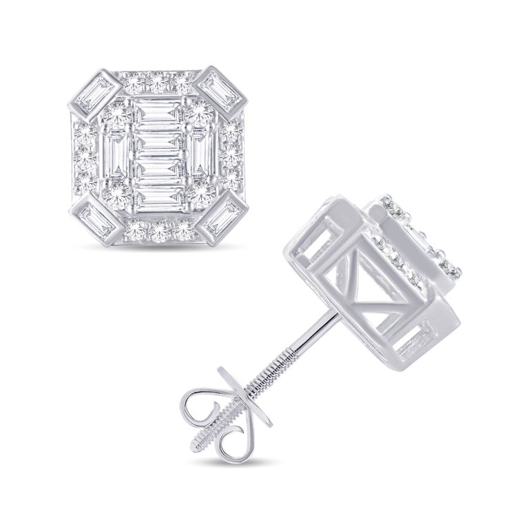 10 Karat White Gold 0.89 Carat Diamond Cushion Earrings-0126006-WG