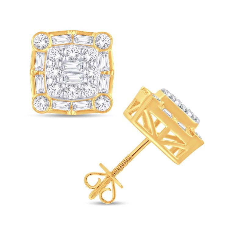 10 Karat Yellow Gold 1.26 Carat Diamond Square Earrings-0126009-YG