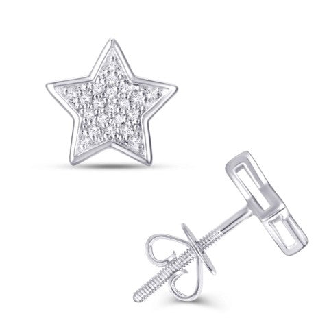 10 Karat White Gold 0.10 Carat Diamond Star Earrings-0126772-WG