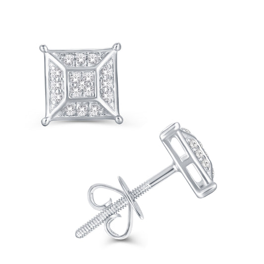 10 Karat White Gold 0.10 Carat Diamond Asscher Earrings-0126775-WG