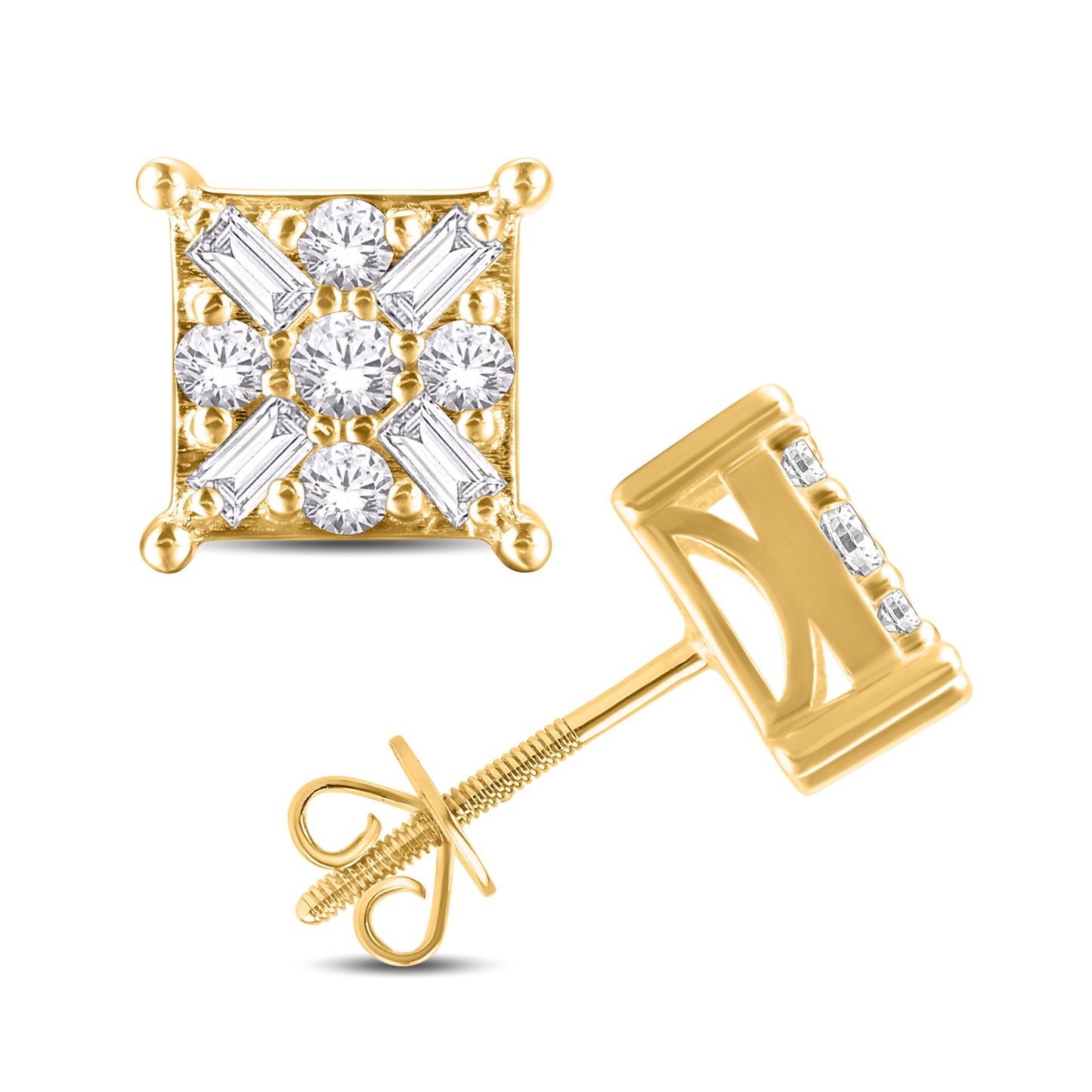 10 Karat All Yellow Gold 0.50 Carat Diamond Square Earrings-0126857-ALY