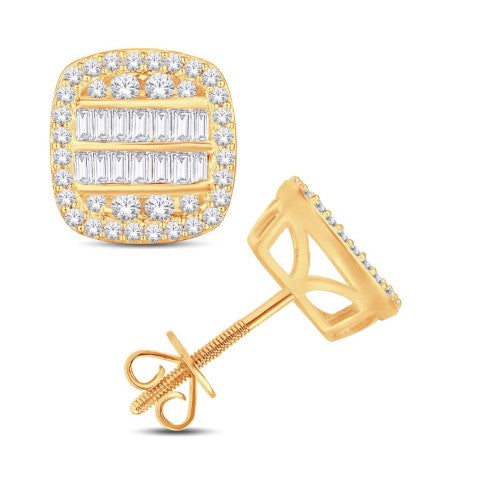 10 Karat All Yellow Gold 0.39 Carat Diamond Cushion Earrings-0126862-ALY