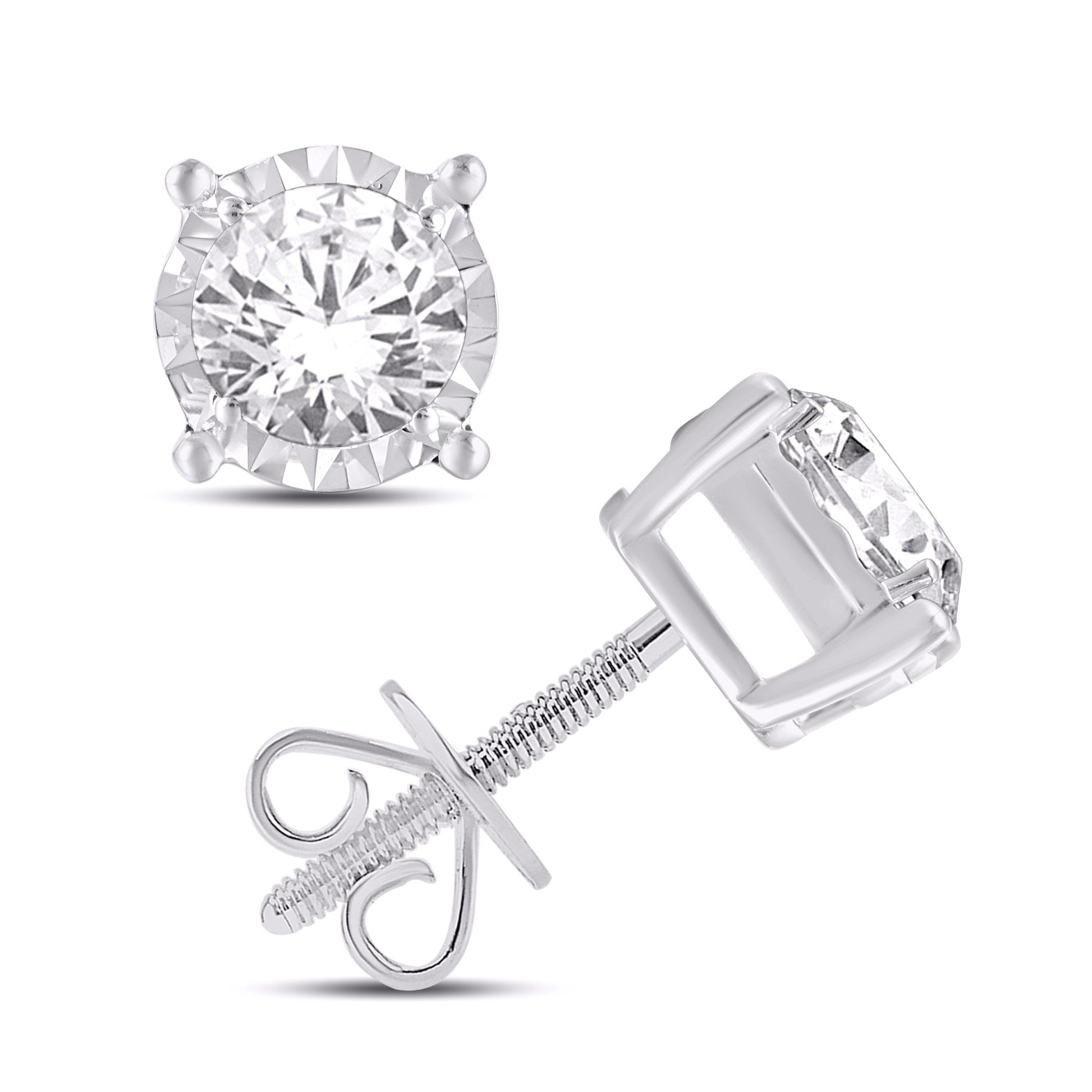 14 Karat White Gold 0.50 Carat Diamond Round Earrings-0128011-WG