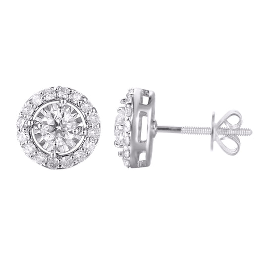 14 Karat White Gold 0.98 Carat Diamond Round Earrings-0128017-WG