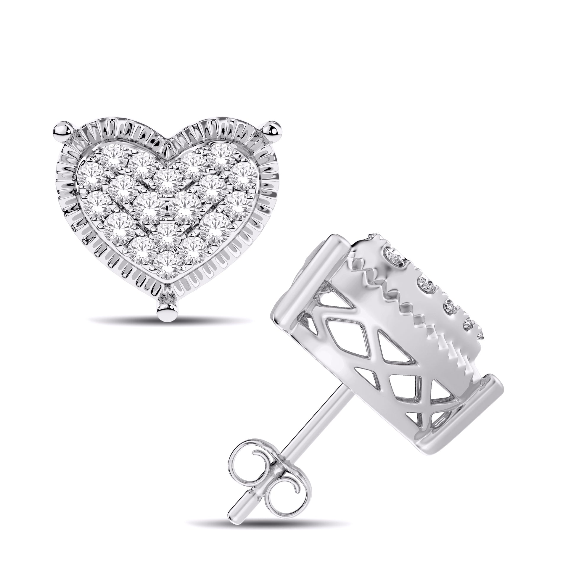 10 Karat White Gold 0.50 Carat Diamond Heart Earrings-0128113-WG