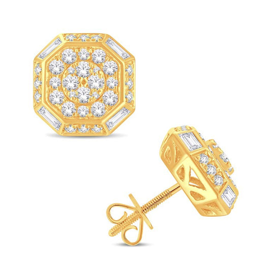 10 Karat All Yellow Gold 1.12 Carat Diamond Octagon Earrings-0128129-ALY