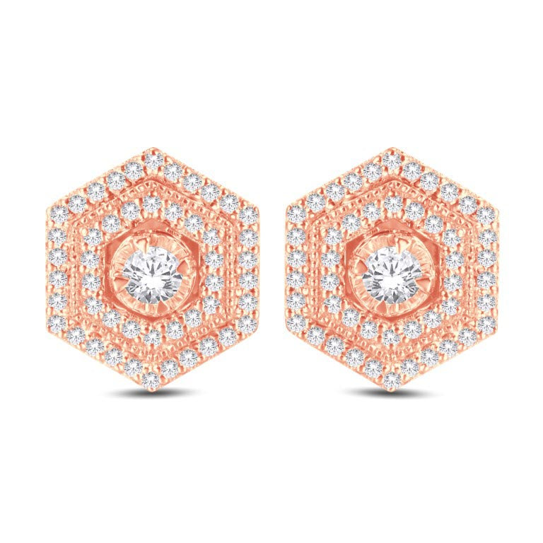 14 Karat All Rose Gold 0.30 Carat Diamond Hexagon Cluster Earrings-0128131-ALR