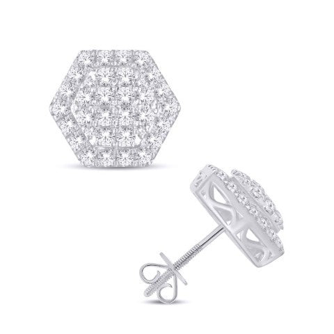 10 Karat White Gold 1.50 Carat Diamond Heptagonal Earrings-0128170-WG