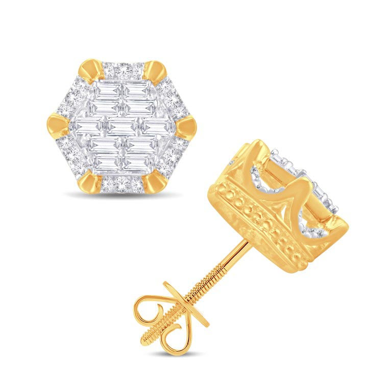 10 Karat Two-tone (Yellow and White) Gold 0.53 Carat Diamond Hexagon Earrings-0128186-YW