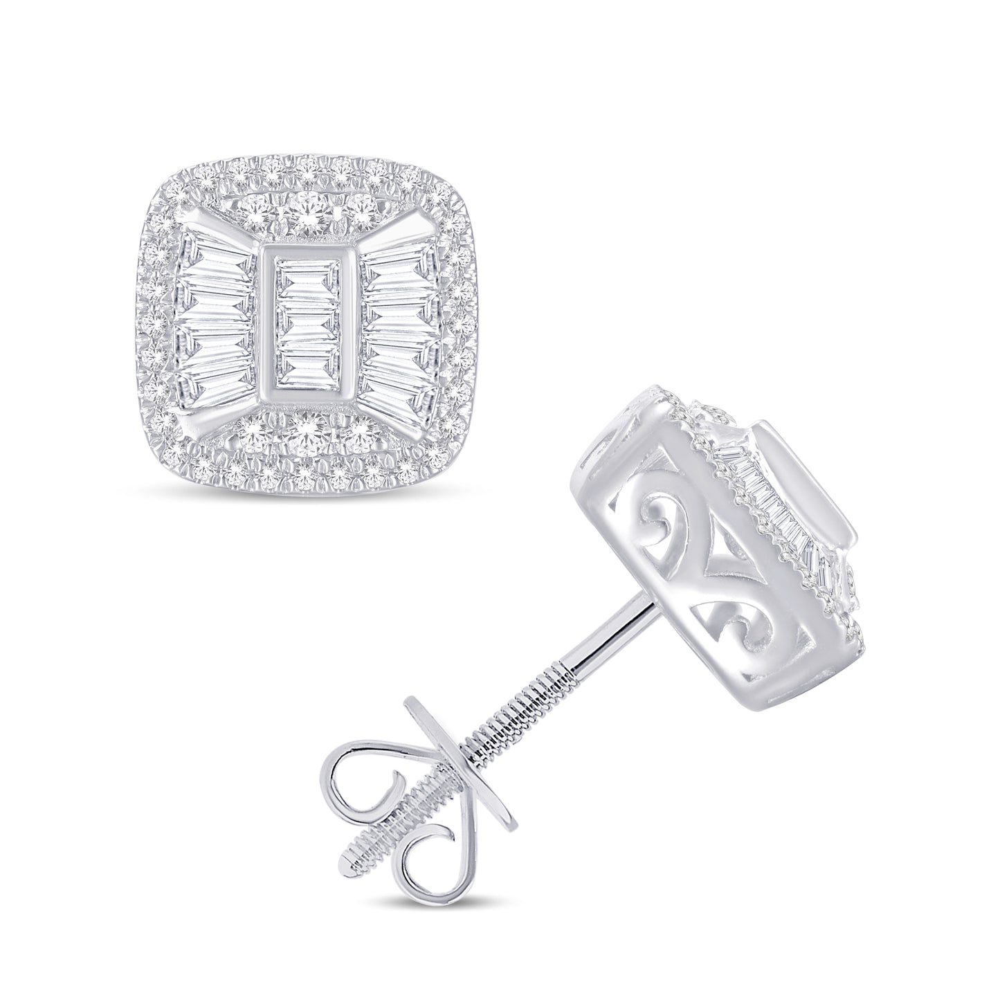 14 Karat White Gold 0.57 Carat Diamond Cushion Earrings-0128190-WG