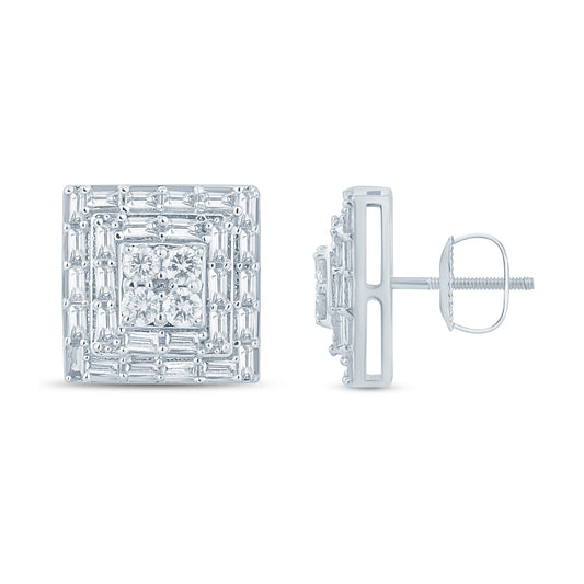 10 Karat White Gold 2.00 Carat Diamond Square Earrings-0129826-WG