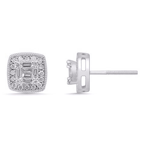 10 Karat White Gold 0.40 Carat Diamond Cushion Earrings-0129909-WG