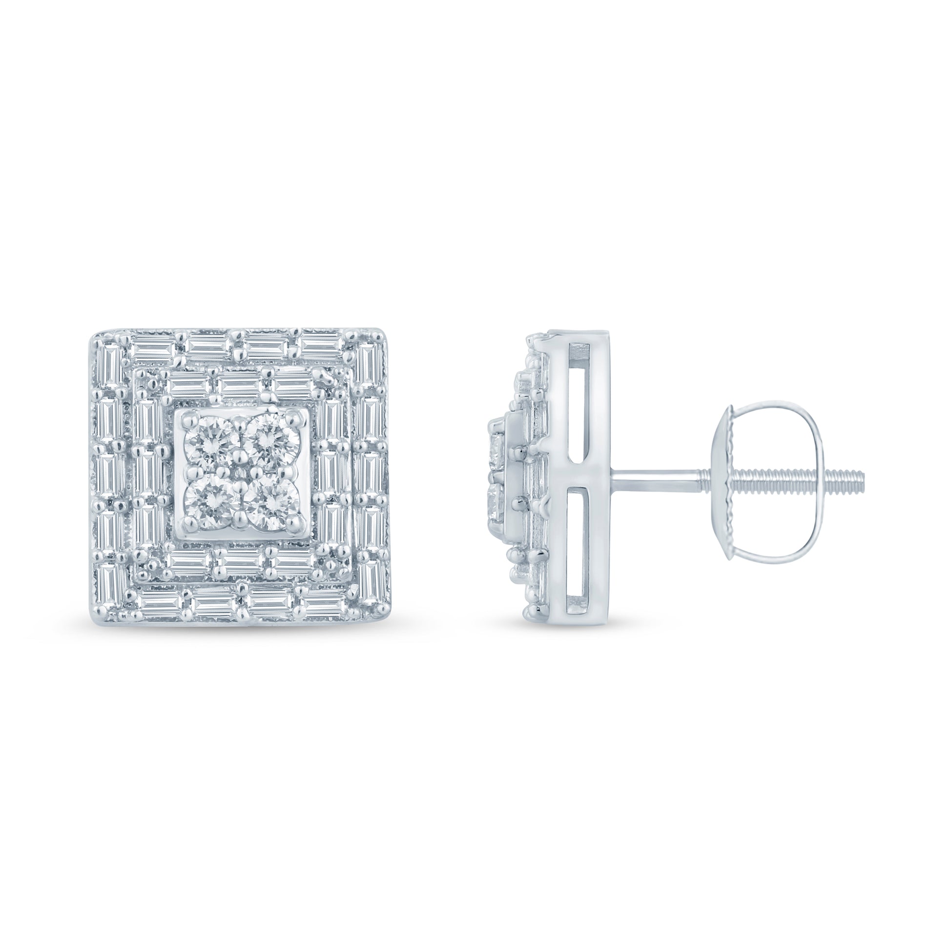 10 Karat White Gold 0.75 Carat Diamond Square Earrings-0129960-WG