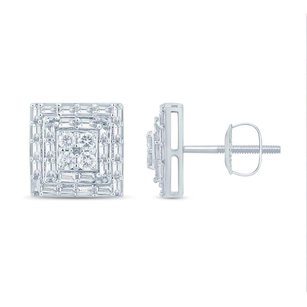 10 Karat White Gold 0.50 Carat Diamond Square Earrings-0129962-WG