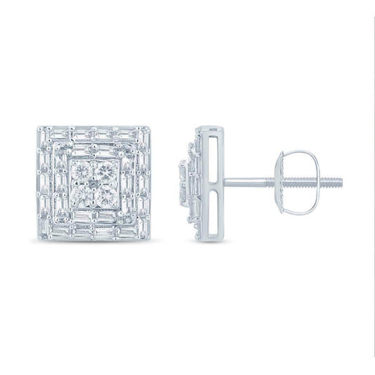 10 Karat White Gold 0.50 Carat Diamond Square Earrings-0129962-WG