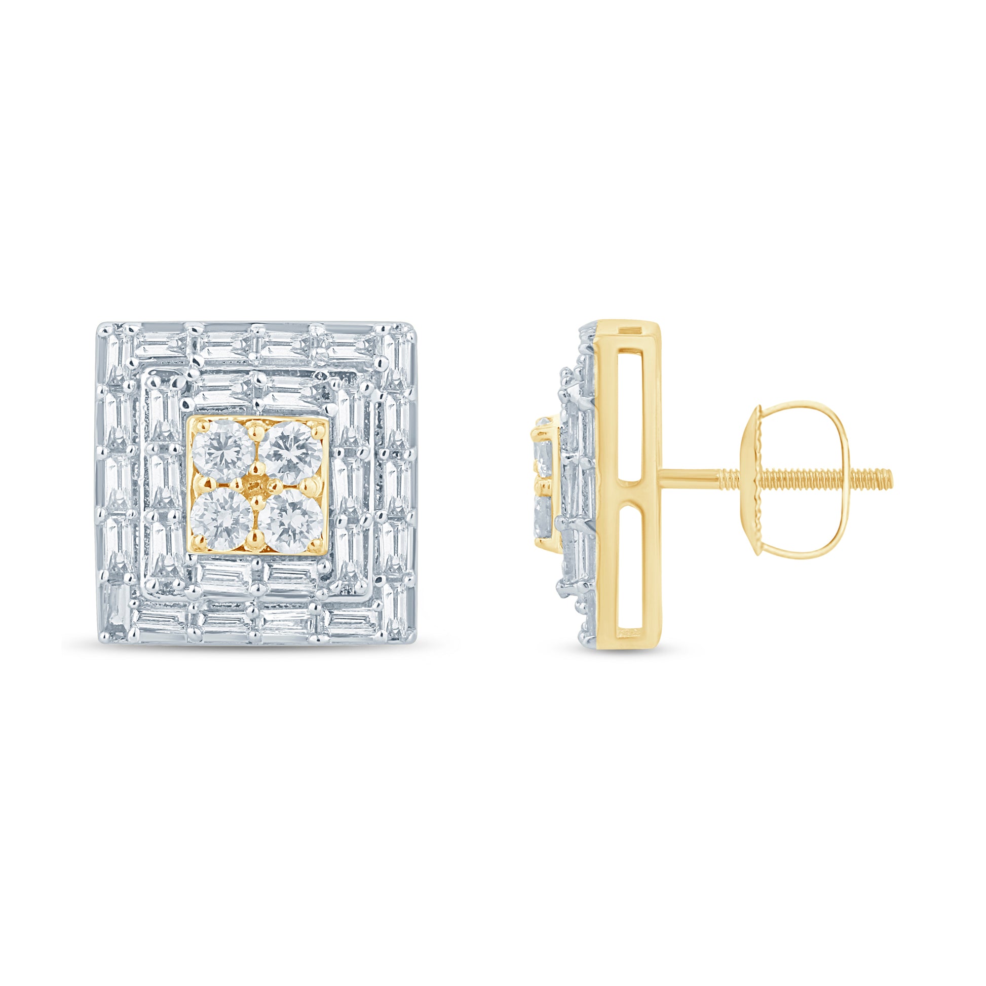 10 Karat Yellow Gold 1.50 Carat Diamond Square Earrings-0129970-YG