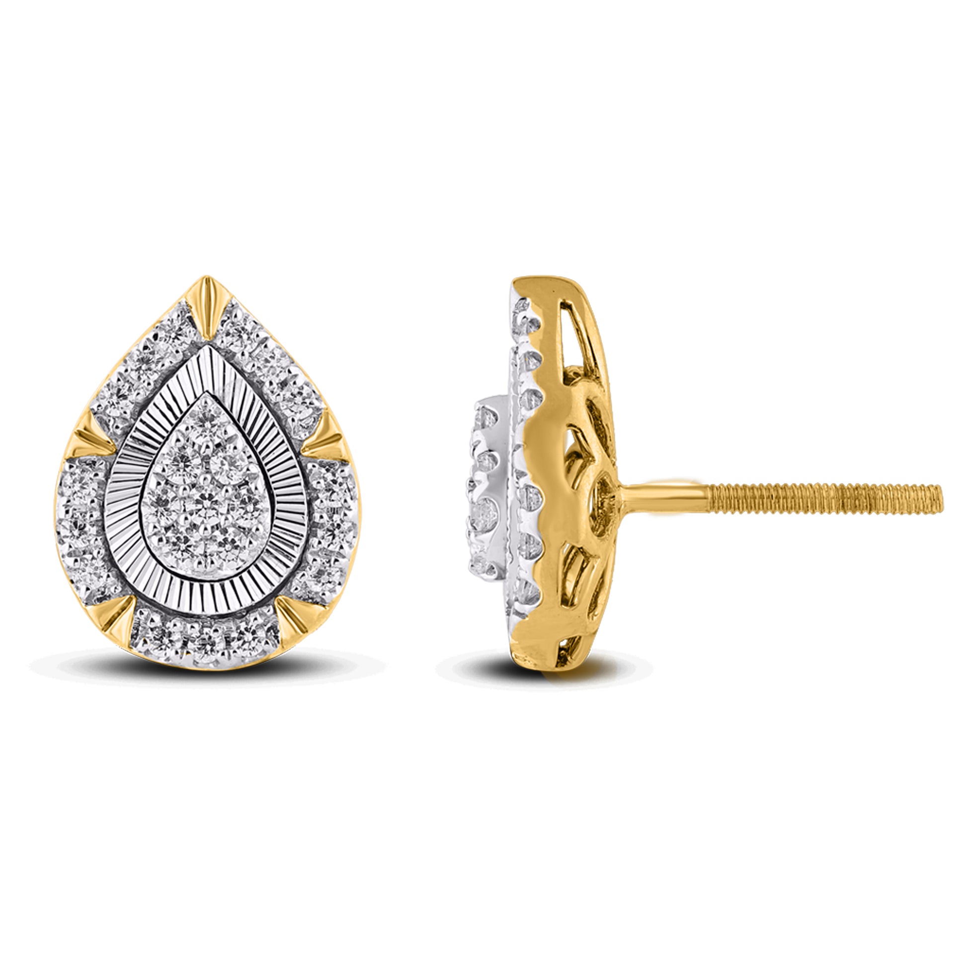 10 Karat Two-Tone (White and Yellow) Gold 0.33 Carat Diamond Pear Earrings-0129972-WY