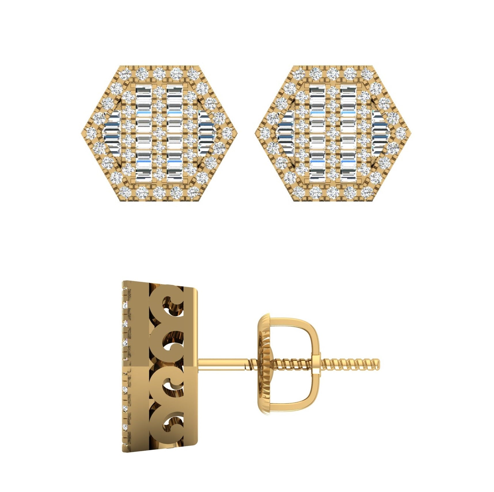 10 Karat Yellow Gold 0.60 Carat Diamond Hexagon Earrings-0130004-YG