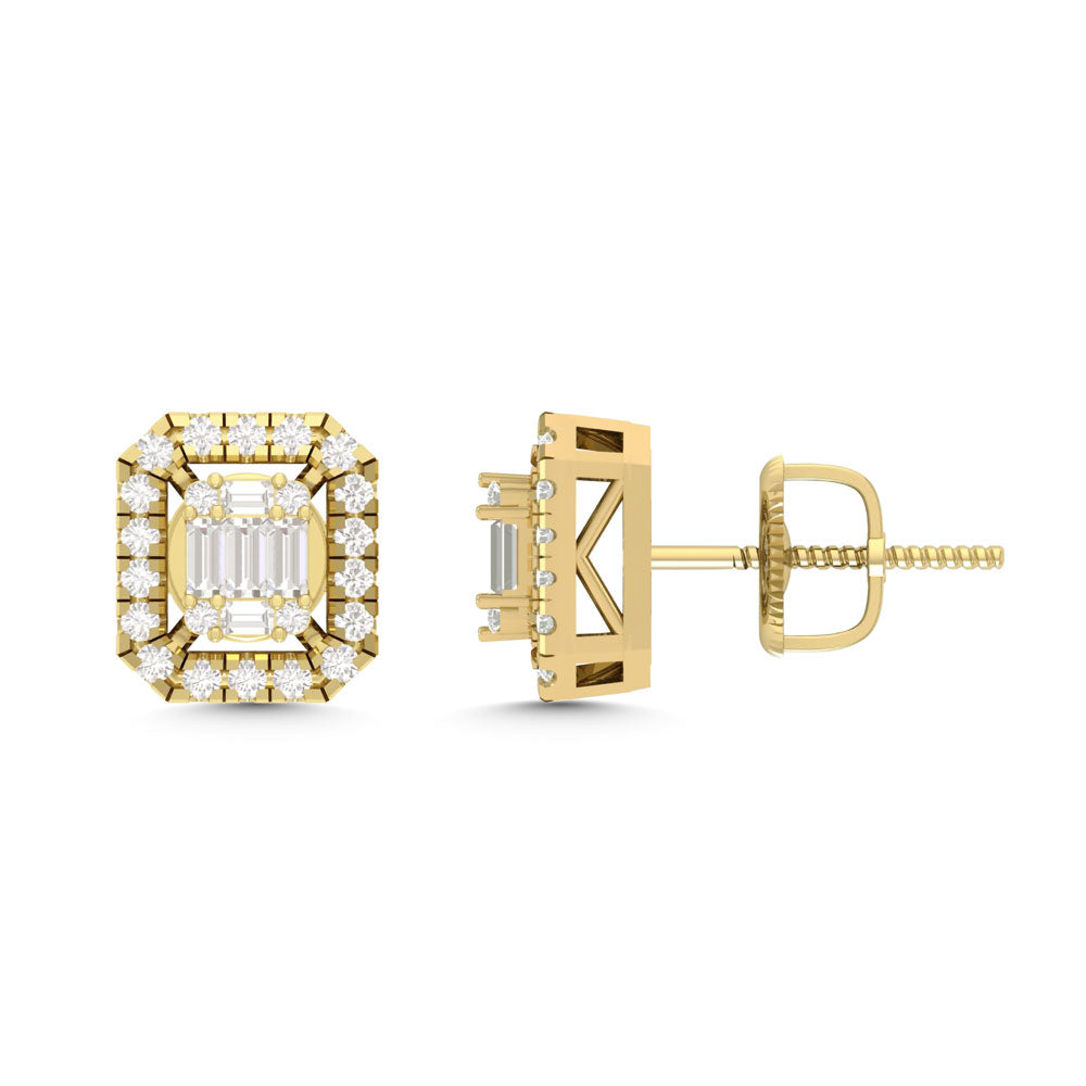 10 Karat Yellow Gold 0.25 Carat Diamond Cushion Earrings-0130015-YG