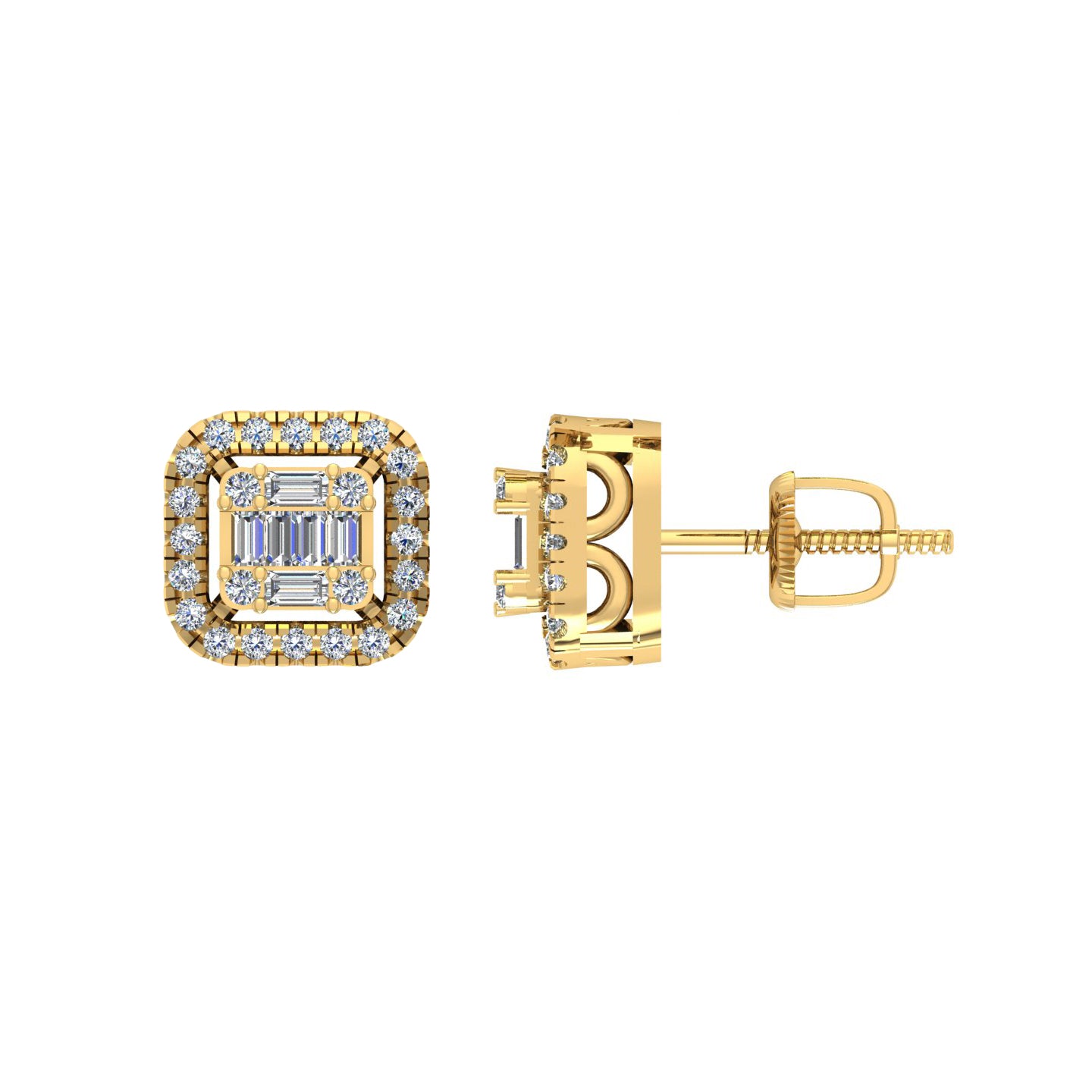 10 Karat Yellow Gold 0.33 Carat Diamond Square Earrings-0130017-YG