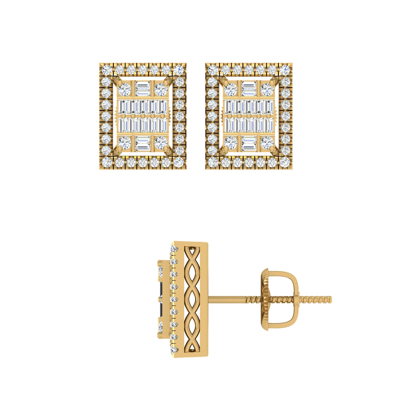10 Karat Yellow Gold 0.65 Carat Diamond Square Earrings-0130022-YG