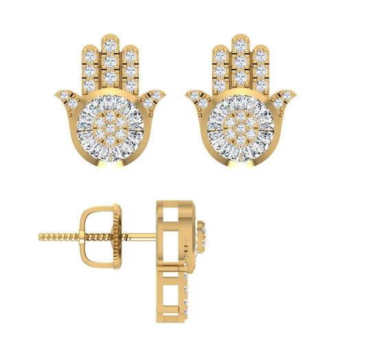 10 Karat Yellow Gold 0.40 Carat Diamond Hamsa Earrings-0130024-YG