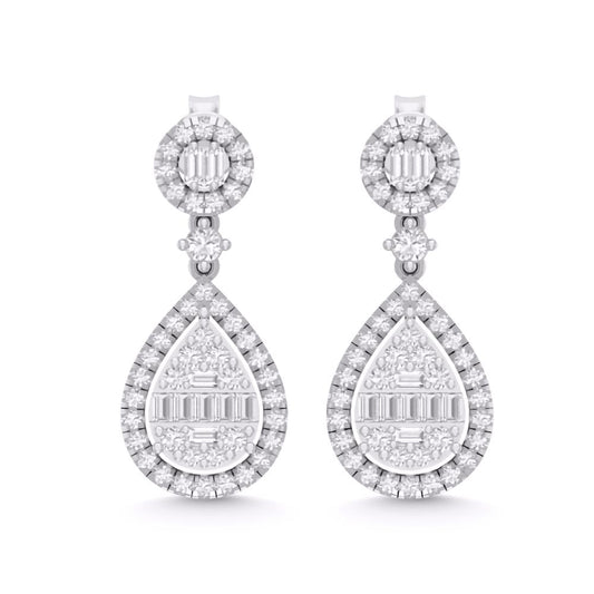 14 Karat White Gold 0.90 0.90 Carat Diamond Pear Dangling