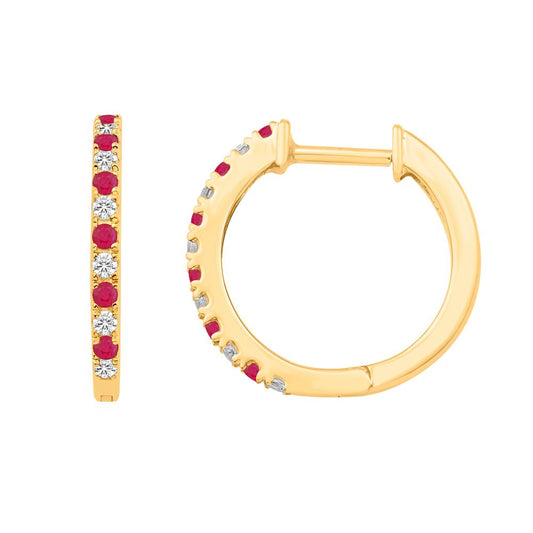 14 Karat Yellow Gold 0.29 Carat Diamond (0.15 Ruby) Classic Hoops