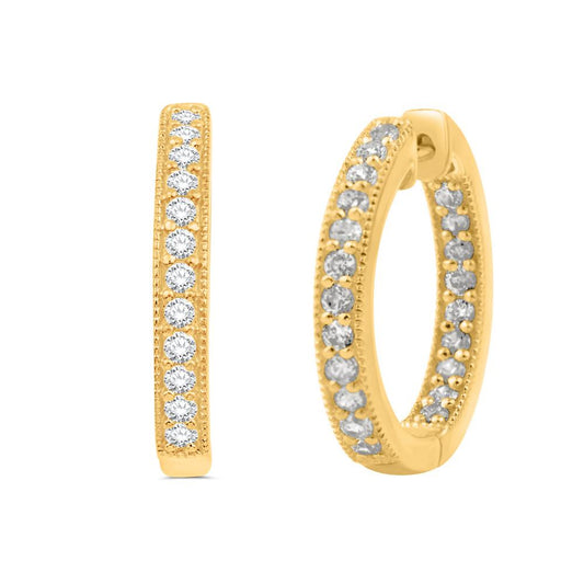 14 Karat All Yellow Gold 0.82 Carat Diamond Classic Hoops