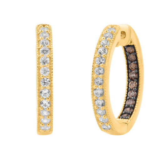 14 Karat All Yellow Gold 0.85 Carat Diamond Classic Hoops