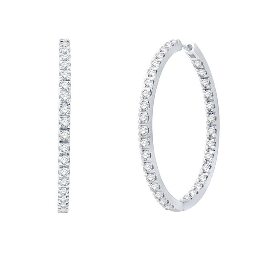 10 Karat White Gold 1.49 Carat Diamond Classic Hoops Earrings