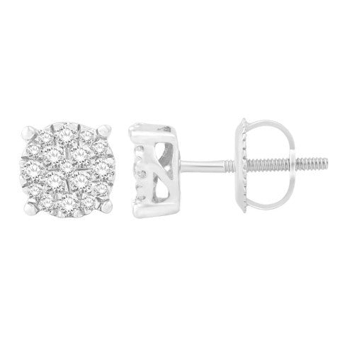 10 Karat White Gold 0.27 Carat Diamond Round Earrings