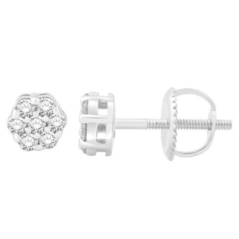 10 Karat White Gold 0.25 Carat Diamond Flower Earrings