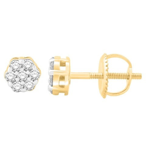 10 Karat Yellow Gold 0.25 Carat Diamond Flower Earrings