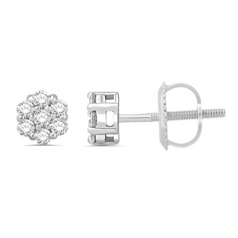 10 Karat White Gold 0.33 Carat Diamond Flower Earrings