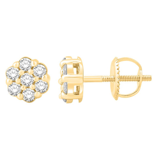 10 Karat Yellow Gold 0.15 Carat Diamond Flower Earrings