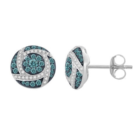 14 Karat White Gold 0.72 Carat Diamond (0.52 Blue Diamond) Round Earrings