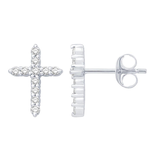 14 Karat White Gold 0.34 Carat Diamond Cross Earrings