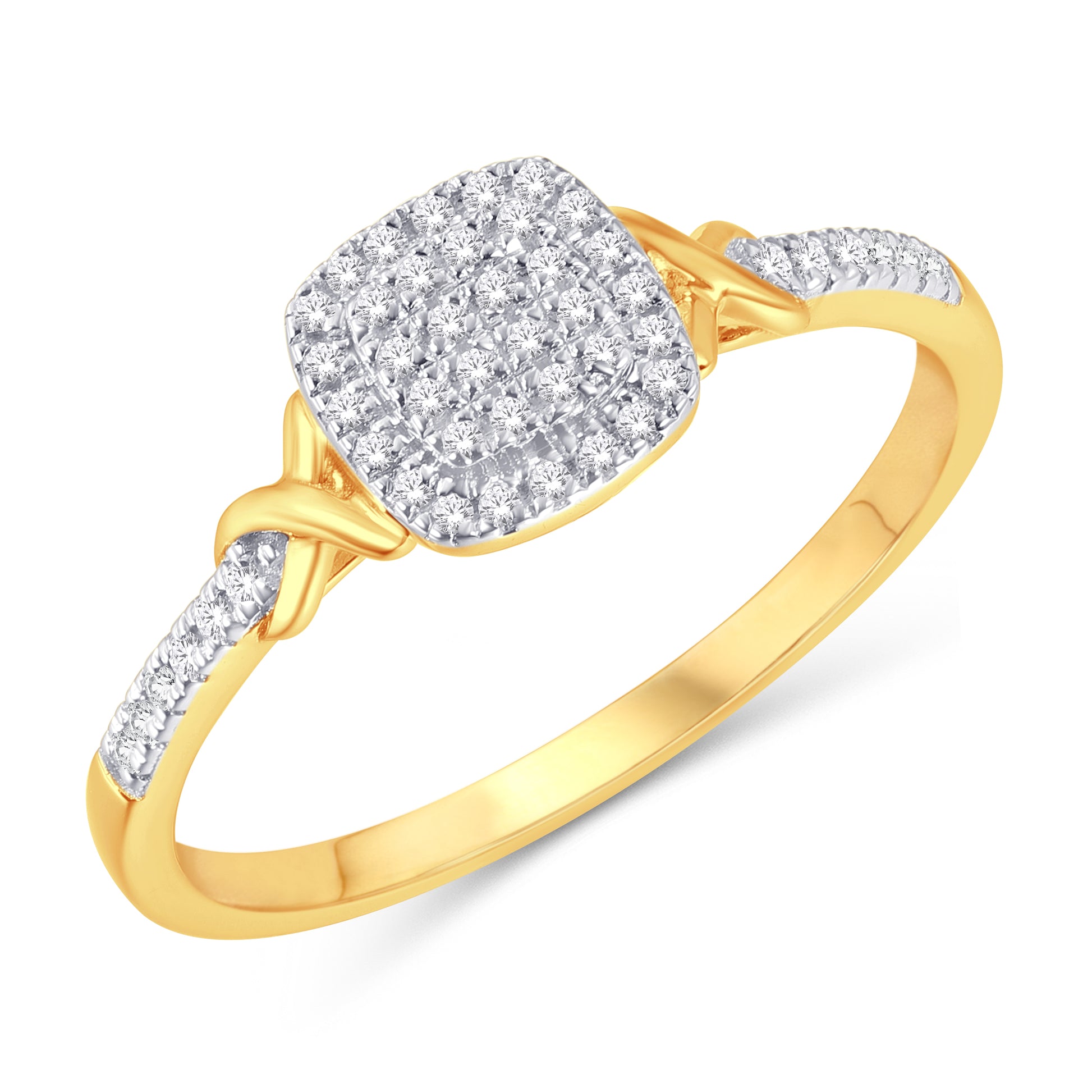 10 Karat Yellow Gold 0.12 Carat Diamond Cushion Ladies Ring