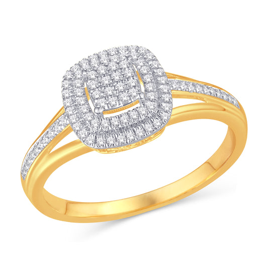 10 Karat Yellow Gold 0.18 Carat Diamond Cushion Ladies Ring