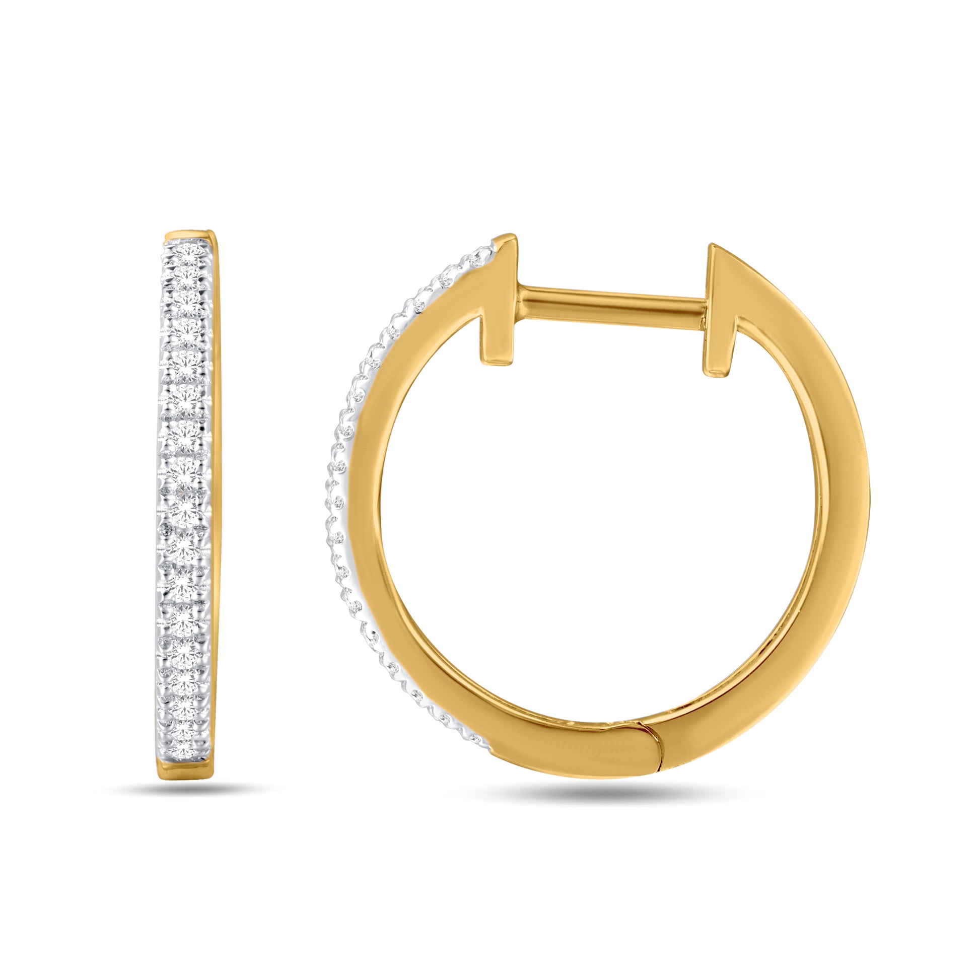 10 Karat Yellow Gold 0.11 Carat Diamond Classic Hoops