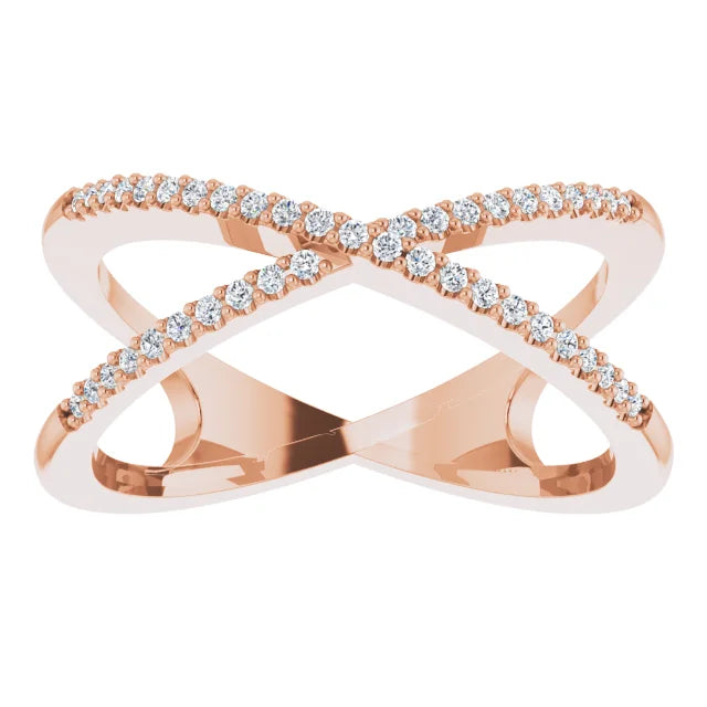 14K Rose 1/6 CTW Natural Diamond Criss-Cross Ring