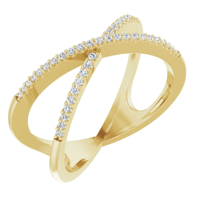 14K Yellow 1/6 CTW Natural Diamond Criss-Cross Ring