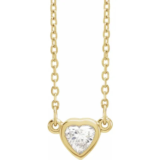 14K Yellow Gold 1/4 CT Natural Diamond Heart 16-18" Necklace