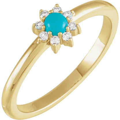 14K Yellow Natural Turquoise & .07 CTW Natural Diamond Halo-Style Ring